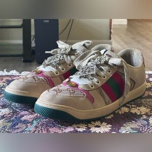 Gucci GG Monogram Screener Pink Beige Women’s Fashion Sneakers Size 44  11.5US